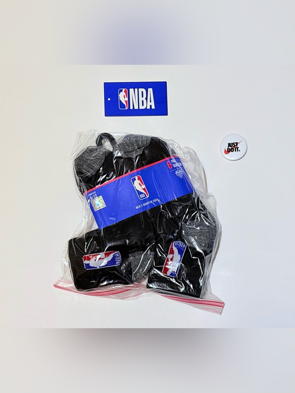 NBA Men's Quarter Crew Socks 6-Pack - Black & Gray